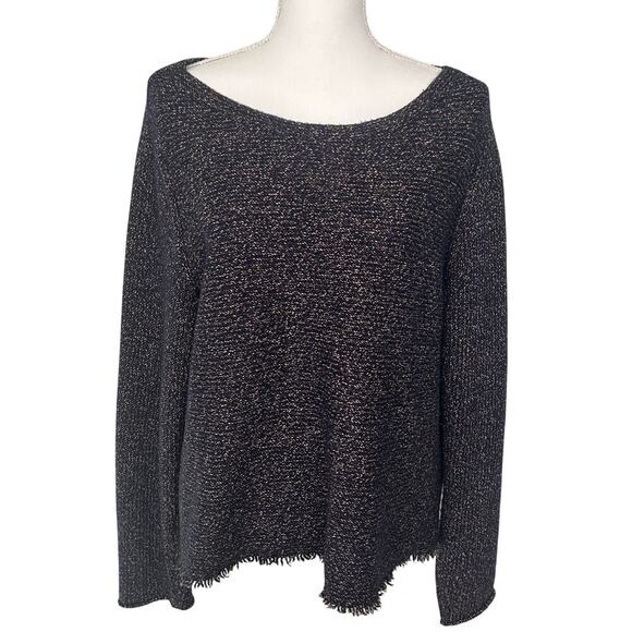 Eileen Fisher wool blend boat neck fringe hem tweed long sleeve sweater size XL - Picture 1 of 8